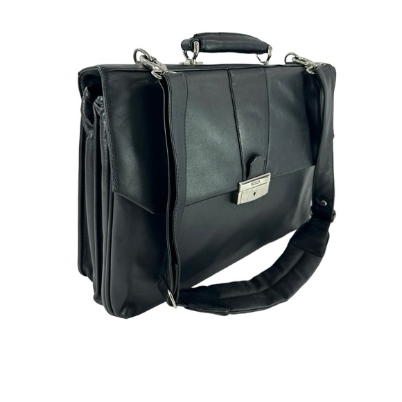 Vintage BOSCA double gusset black leather briefcase with shoulder strap - Picture 7 of 16